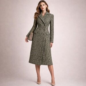 Piazza Sempione Olive Tweed Double Breasted‎ Coat IT 38 US 2 Wool Italy Luxury